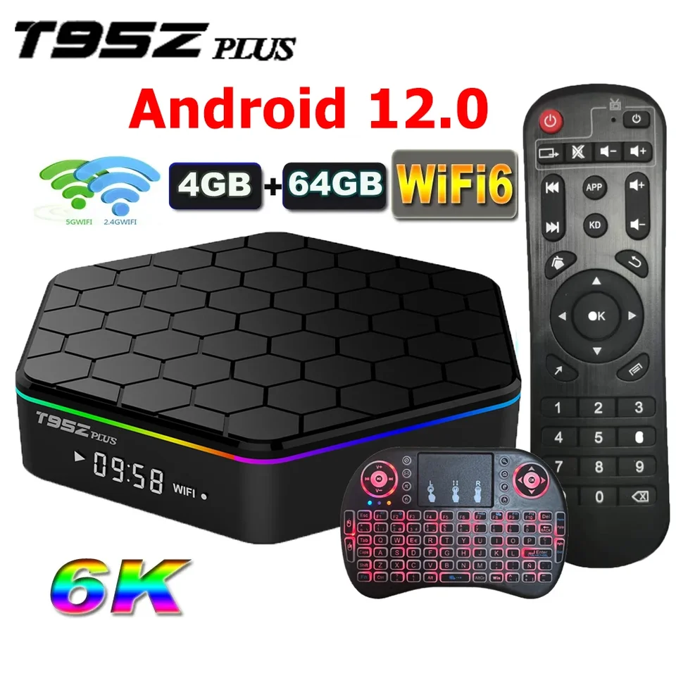 T95Z Plus Android Smart TV Box Android 12 Allwinner H618 2/4 GB RAM 32/64 GB ROM BT WiFi6 2.4g/5G WiFi HDR 6K Set Top Box