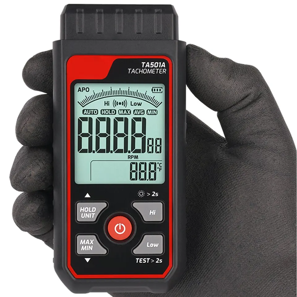 TA501A laserový tachometer až do 999999 nekontaktný digitálny laserový tachometer pre strojové priemyselné priemyselné motory Test rýchlosti automobilu