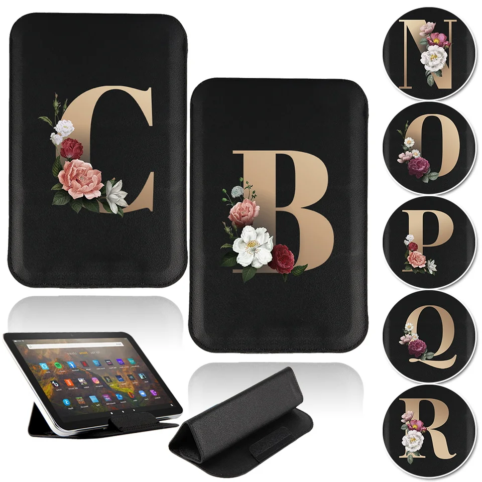 Tablet pre oheň 7/HD 8/HD 10/HD 8 plus 2020/HD 10 plus 2021 PU kožený rukáv Magnetický stojan so zlatom 26 písmen