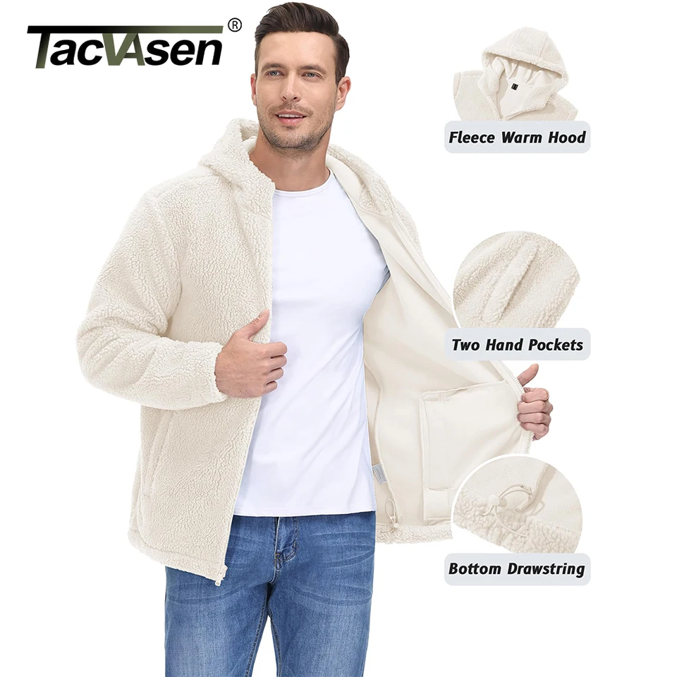 Tacvasen Pánska kapucňa s kapucňou Sherpa Wink Winter Heavy Warm Fleece Zip Up Windproof Casy Mikina pracujúca vonku vonkajšie odevy