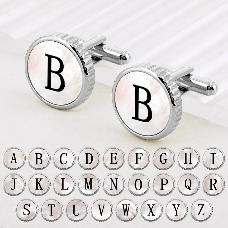 Taigrama Personalizované iniciály Pánske manžetové gombíky, biela matka Pearl Cufflinks pre francúzske košele na manžety, pánske svadobné šperky