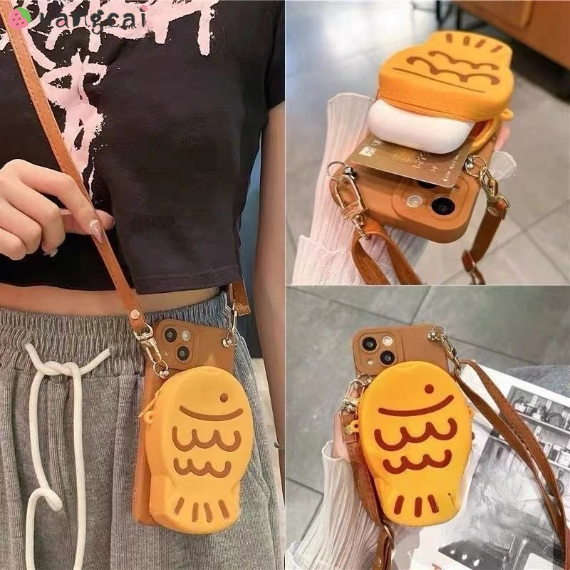Taiyaki Coin Cover Tapel Phone Cover pre iPhone 15 14 plus 13 12 11 Pro Max xs Max xr x 8 7 6 6s plus SE Silikone Case+Lanyard