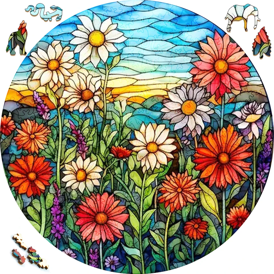 Tajomná drevená puzzle maľované farebné kvety vtipné hračky rastlinné drevené hádanky inteligentná hra okrúhle v tvare skladačky Puzzle Najlepší darček