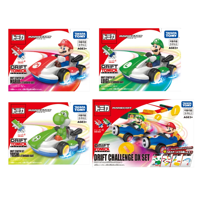 Takara Tomy Drift Tomica Drift Challenge DX Set Set Mario Kart Drift Starter Set Luigi a štandardný košík Mini zliatinové auto hračky