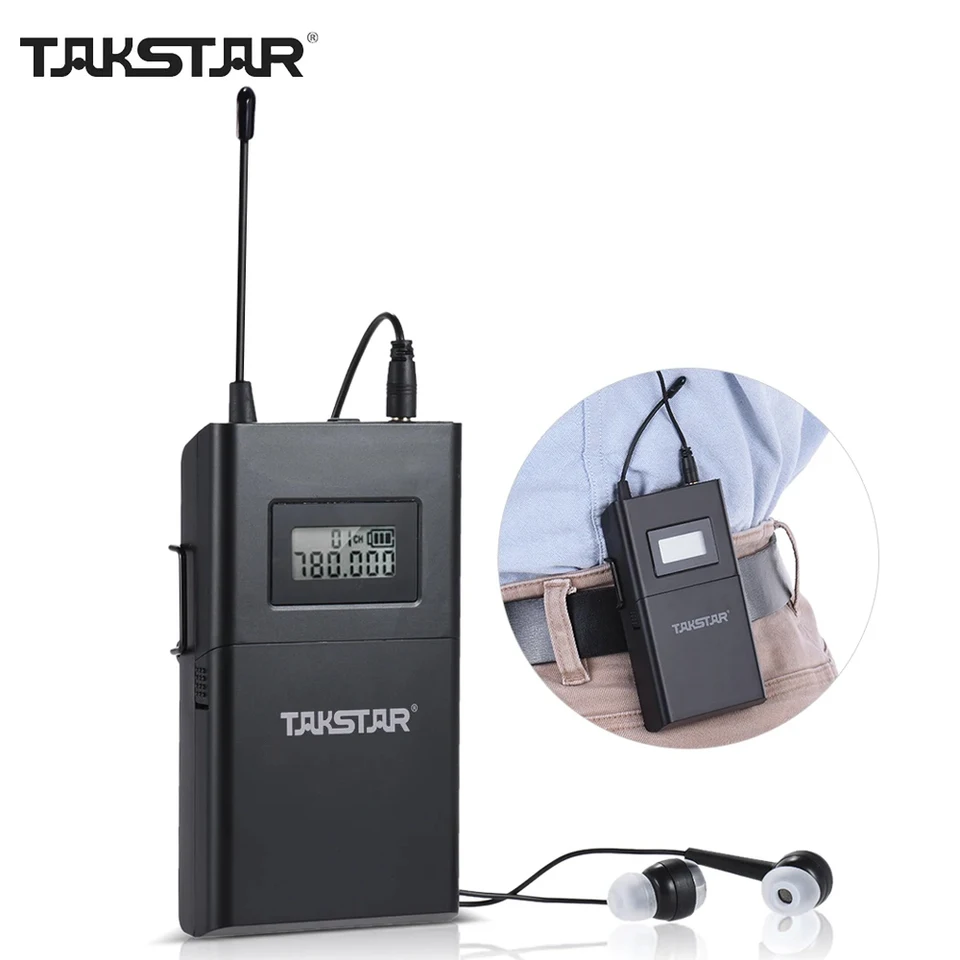 TAKSTAR WPM-200R UHF Wireless Audio System prijímač LCD displej 6 voliteľné kanály 50 m prenosovú vzdialenosť so slúchadlami