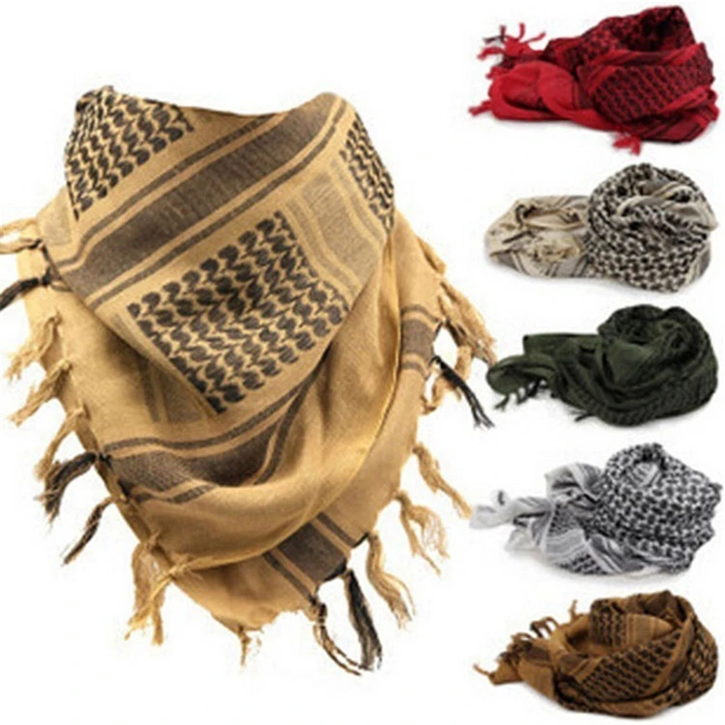 Taktická bavlna Arab Keffiyeh shemagh šatky šatky šatky púšť zahustená hidžáb štvorcová veterná odolná voči bandanom trekkingové doplnky