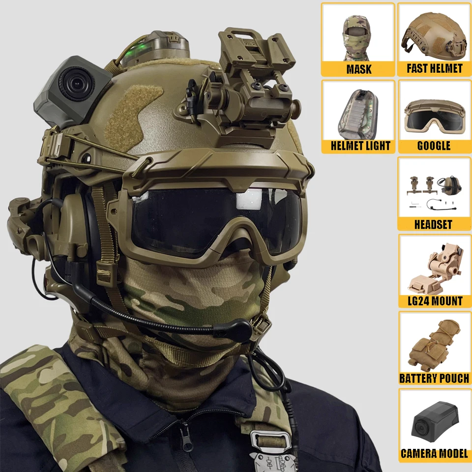 Taktická prilba s nastavením Airsoft Goggles Headset LG24 MONTIFIKÁCIA IDENTIFIKÁCIE LETERNA BATTERICKÁ VACHOVÁ MODELA BALACLAVA MASKA MASKA