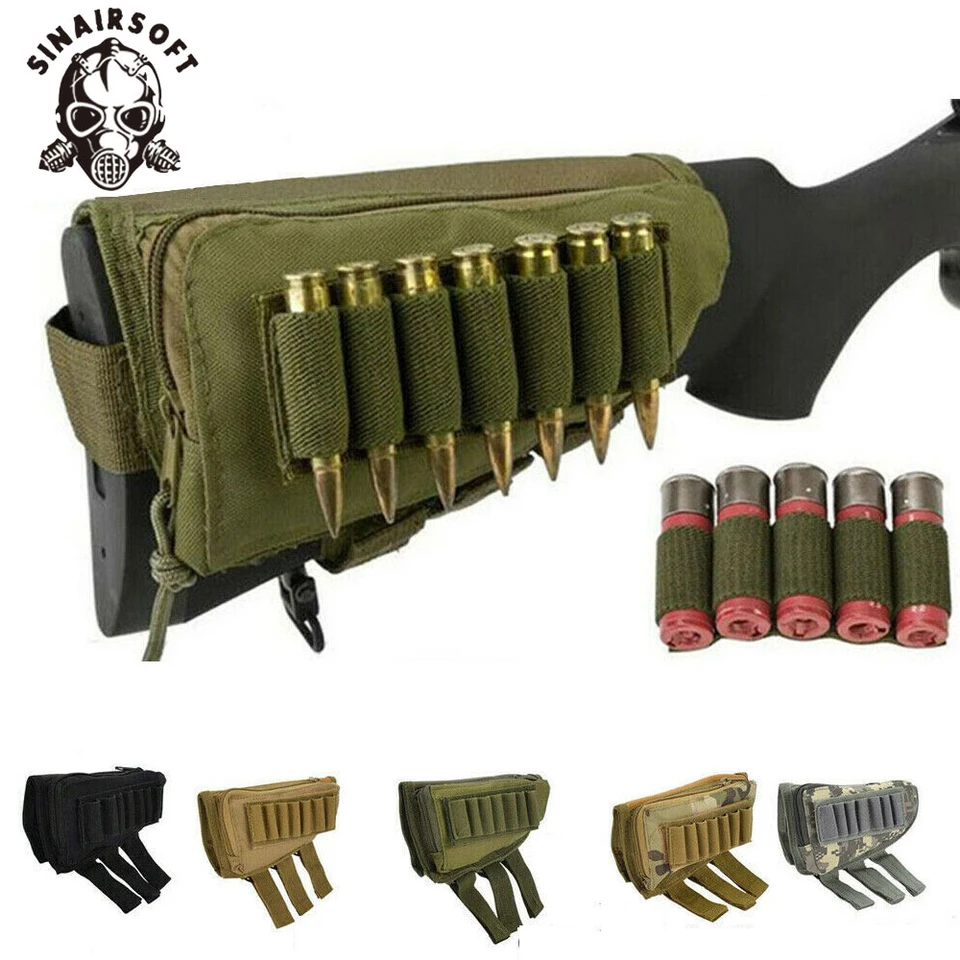 Taktická puška munície vrecko Buttstock Rifle Bullet Držiteľ prenosný líca REST 12ks guľka muníl shello muní vrecko na munície