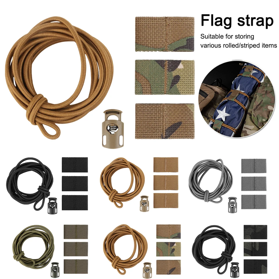 Taktická stará sláva vlajka Bungee Elastic Elastic Upevňovací remienok retentovací šok retencia molle Webbing Loop Cord Lock Secure Pripevnenie