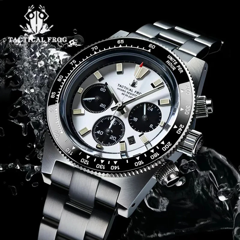 Taktická žaba 41 mm mužské chronografické hodinky VS75 Solar Quartz MOHODOBOPLIVO