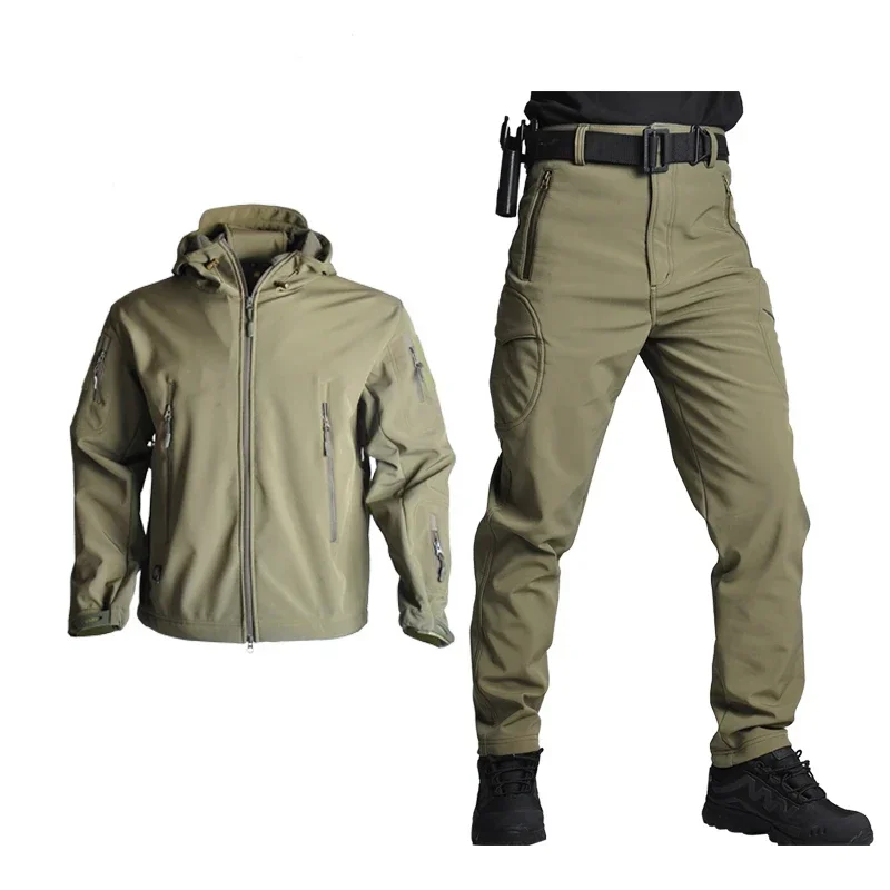 Taktické bundy muži mäkká škrupina bunda Wind-odolný camo lovecký oblek žralokov pokožka lovecká bunda+nohavice xs-5xl
