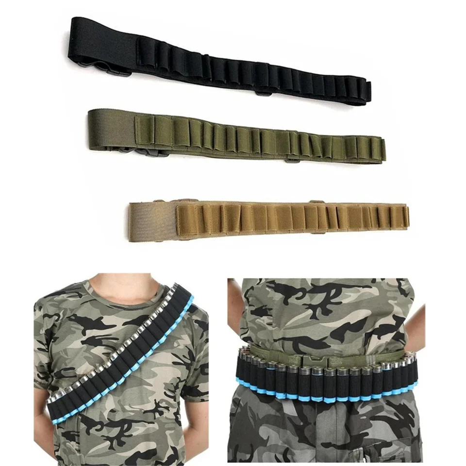 Taktický 600D nylon 12 ga 12 Guage Bullet Shell Držiteľ 29 guľky popruhy s nastaviteľným popruhom (135 cm)