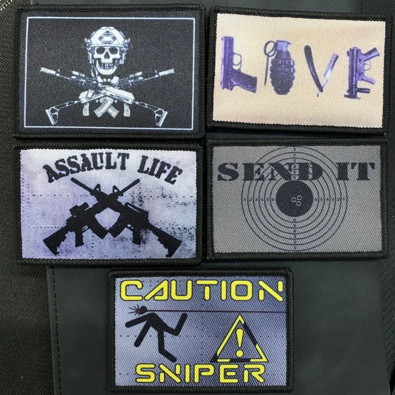 Taktický kostrový vojak pištoľ Love Tlač hák a slučky Sniper Morale Badge Assault Life Cieľ na nálepku na cieľový batoh