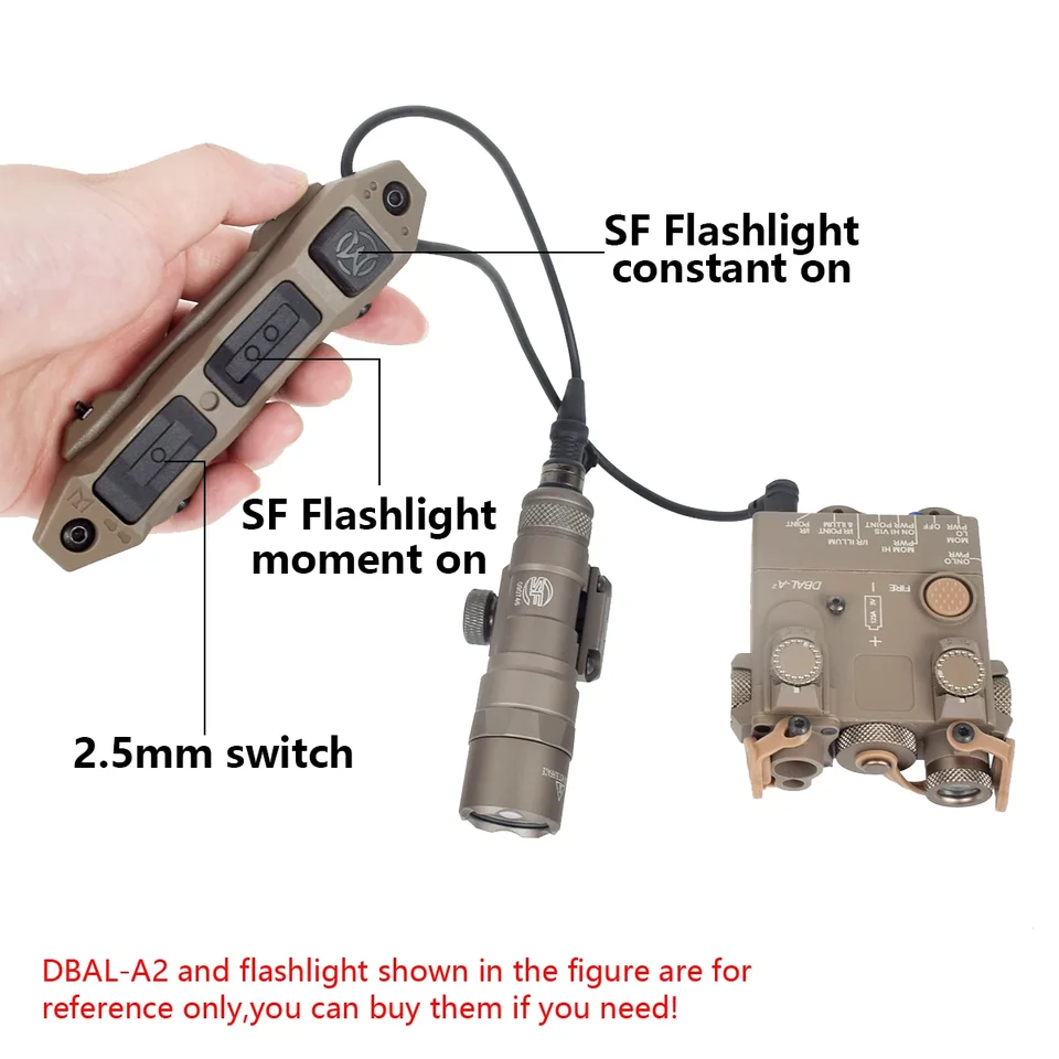 Taktický tlakový gombík Diaľkový dvojitý funkčný spínač pre PEQ-15 DBAL-A2 SURFIRE M300 M600 baterka Airsoft Weapon Scout Light