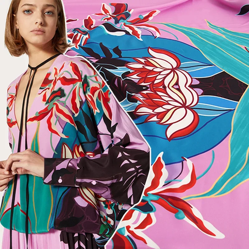Talian V Brand tlač 100% polyester crepe de chine tkanina módna dámska košeľa košeľa tkaniny pre šaty na meter