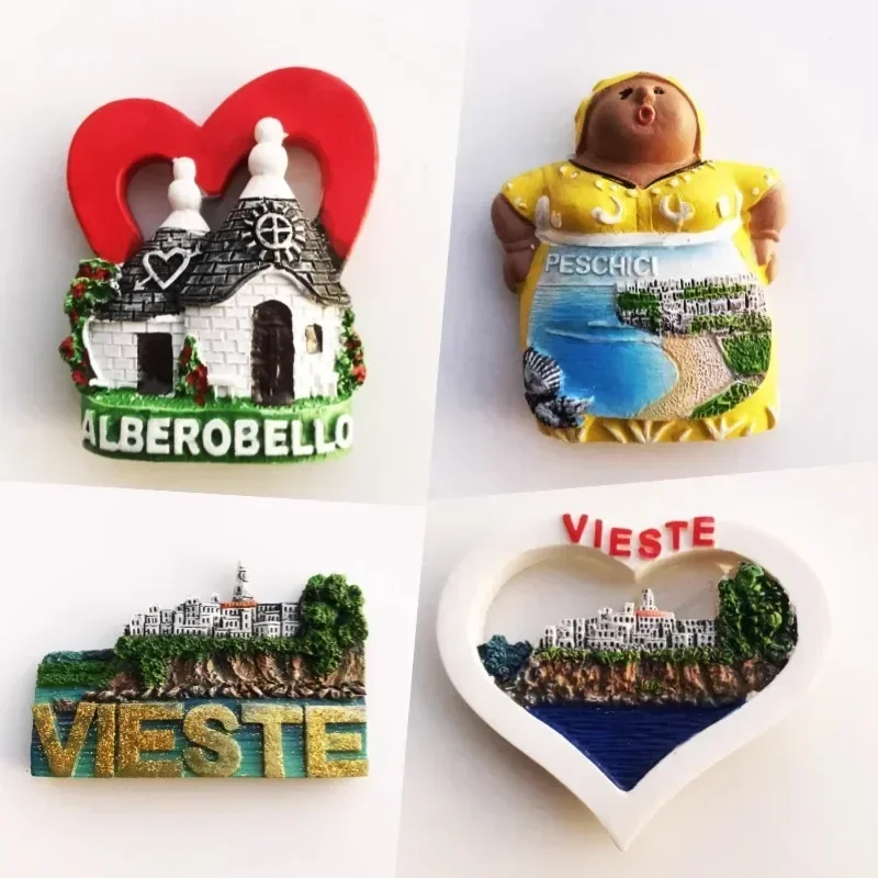 Talianska chladnička Magnety Vieste Matera Bari Tropea Peschici Alberobello Cestovné suveníry Domáce dekorácie Darčekové nálepky chladničky