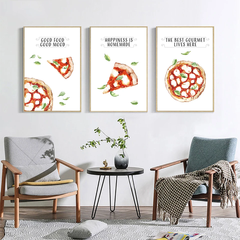 Talianska pizza akvarely plagát a tlač modernej kuchyne jedále