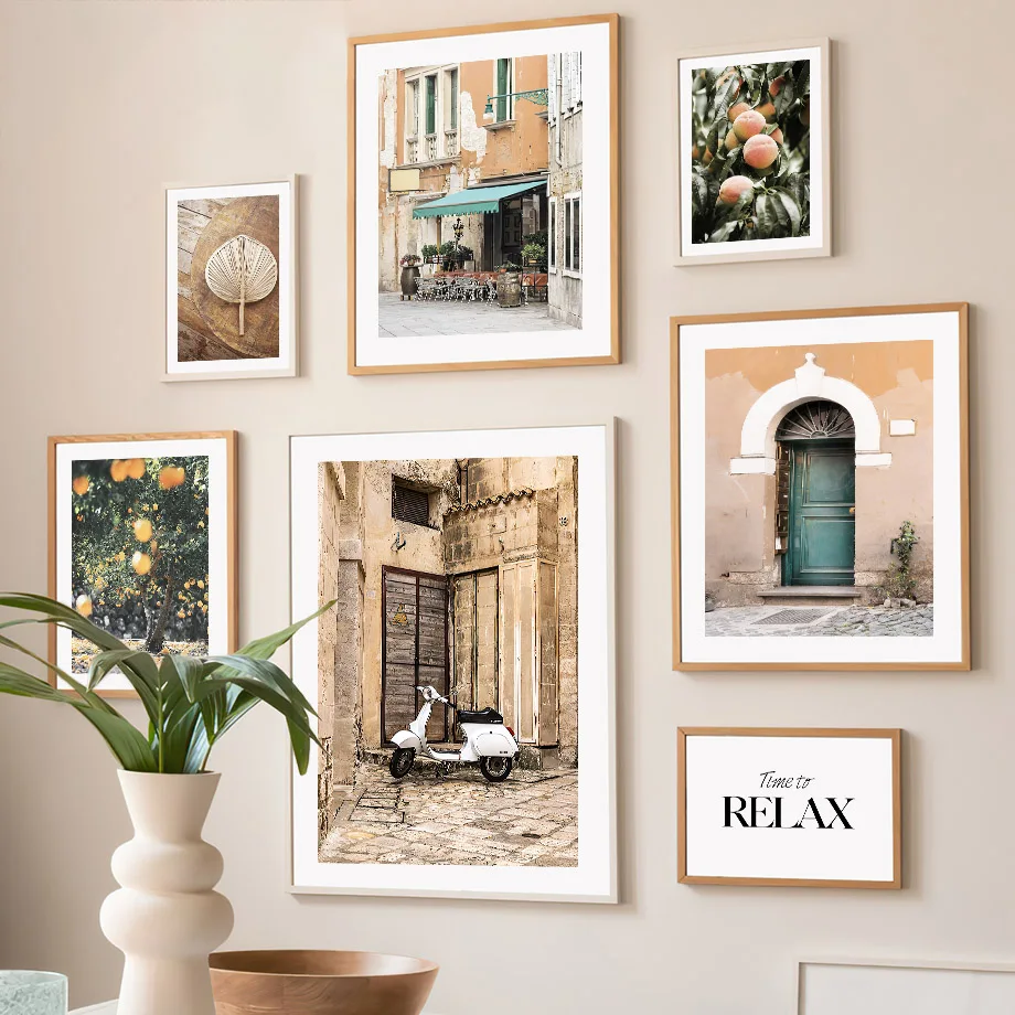 Talianske mestské ulice Krajina reštaurácia Tropea Vespa Dverne Wall Wall Art Canvas maľba plagát tlač Pictures pre obývaciu izbu dekor