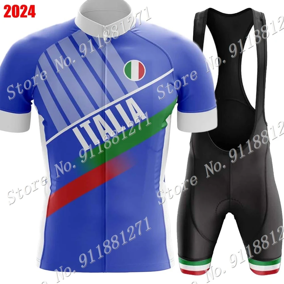 Taliansko Národný tím 2024 Cycling Jersey Set leto Blue Clothing Road Biks Tirls Suit Bicycle Brib Shorts Mtb Ropa Maillot