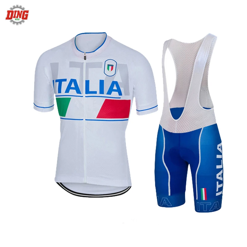 Taliansko Team Italia New White Cycling Jersey Set Ropa Ciclismo Men s krátkym rukávom Team Bike Wear
