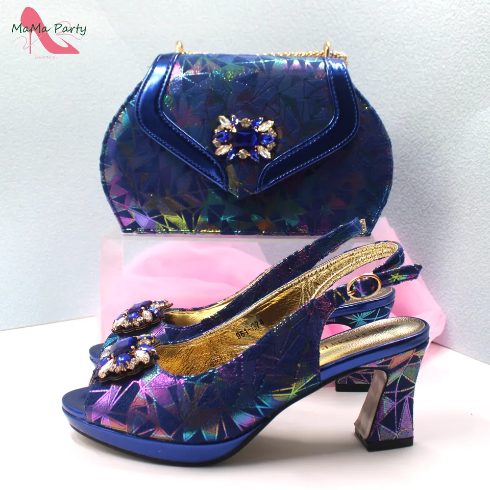 Taliansky dizajn nigérijské topánky a tašky pre ženy, špeciálne elegantné sandále pre večierky, Royal Blue, Hot Sale, Ins, Hot Sale