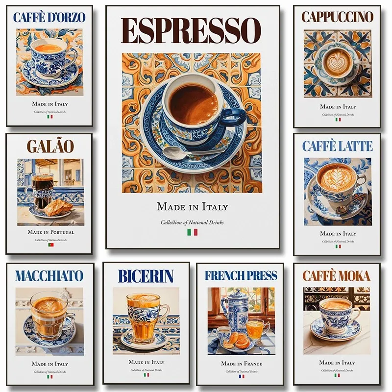 Taliansky espresso latte espresso cappuccino káva art maľba plagát a výtlačky nástenné obrázky kaviareň kuchynský bar dekor