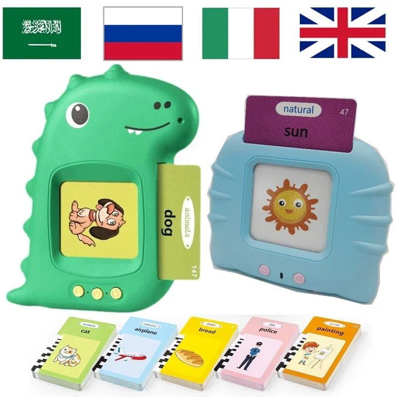 Talking Flash Cards Early Educational Boys Dievčatá predškolské vzdelávanie čítanie stroja Interaktívny dar arabský ruský taliansky