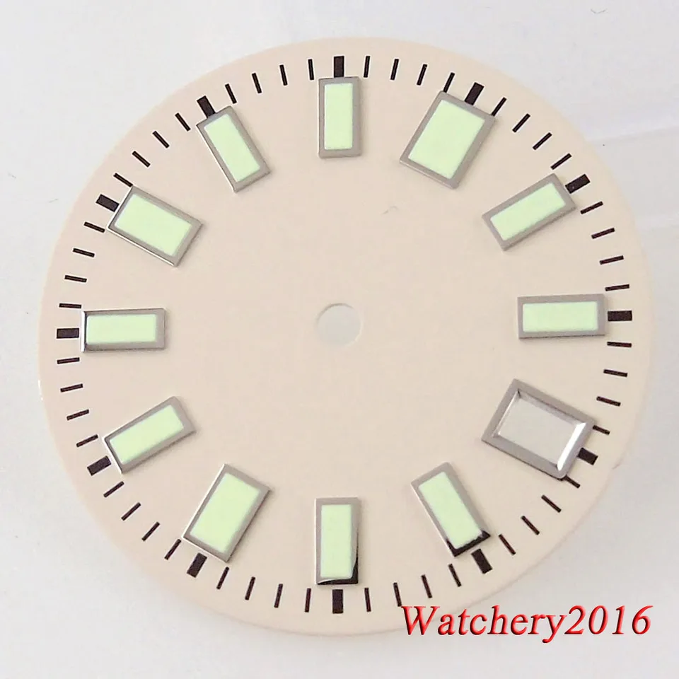 Tandorio 29mm Luminous Cream White Watch Dial Green Lume Dátum Dátum Fit NH35 NH36 Automatické pánske hodinky