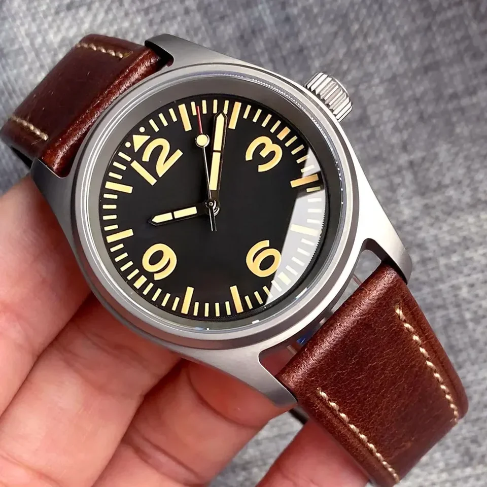 Tandorio 36 mm Small Pliot Titanium Vintage Vojenský kefovaný zafír 200 m nepremokavý NH35A PT5000 Automatické pánske hodinky Pánske hodinky