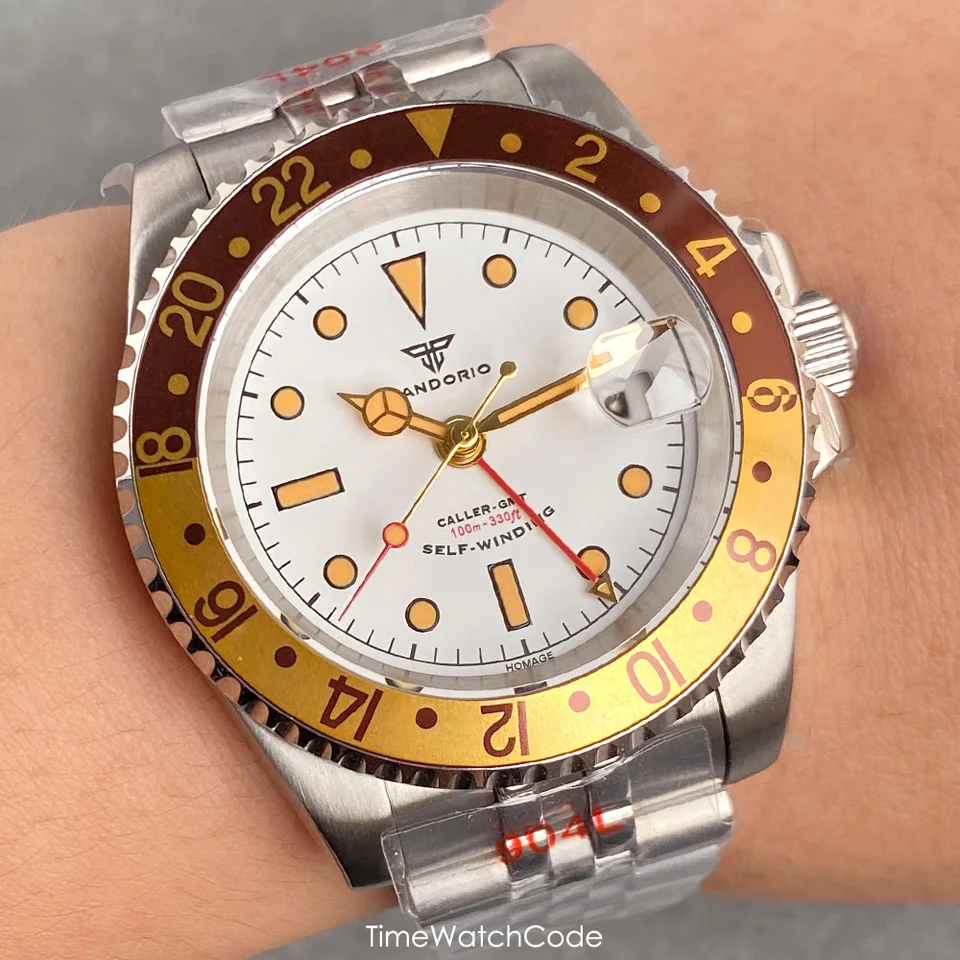 Tandorio Retro GMT NH34A Movt Automatické hodinky pre mužov potápanie vintage svetelný zafír 20bar vodotesný kĺzavý náramok 40 mm