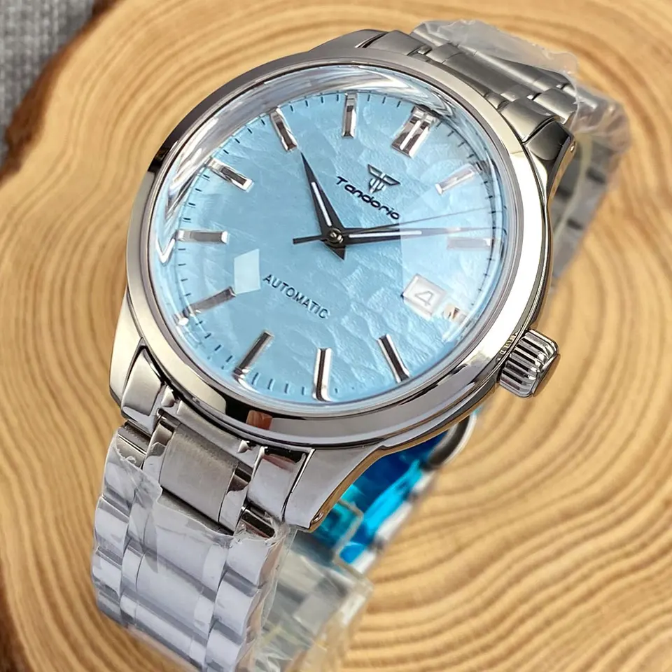 Tandorio Swim 200 m Waterpoof 40 mm snov biely ľadovec modrá ružová hodinky Men Automatické Japonsko