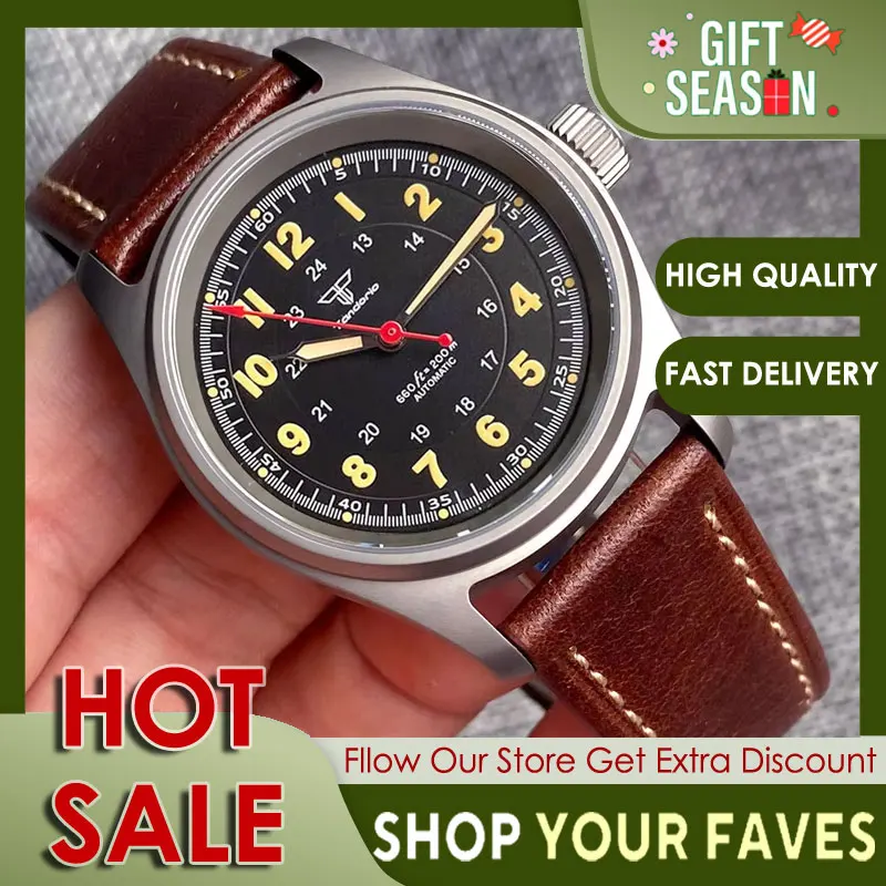 Tandorio Titán Automatické hodinky pre mužov NH35A PT5000 Pohyb Anti-Allergic 20BAR Vodotesný zafír Crystal 36mm