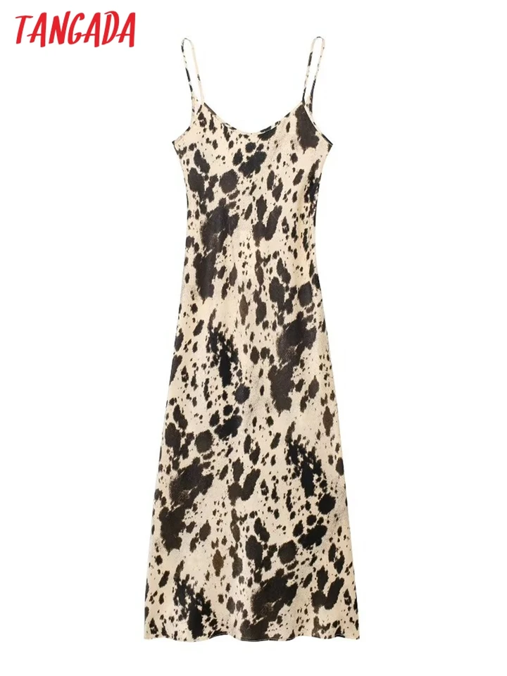 Tangada 2024 Ženy Leopard Print Strap Dress Dámy backless sexy dlhé šaty 3h009