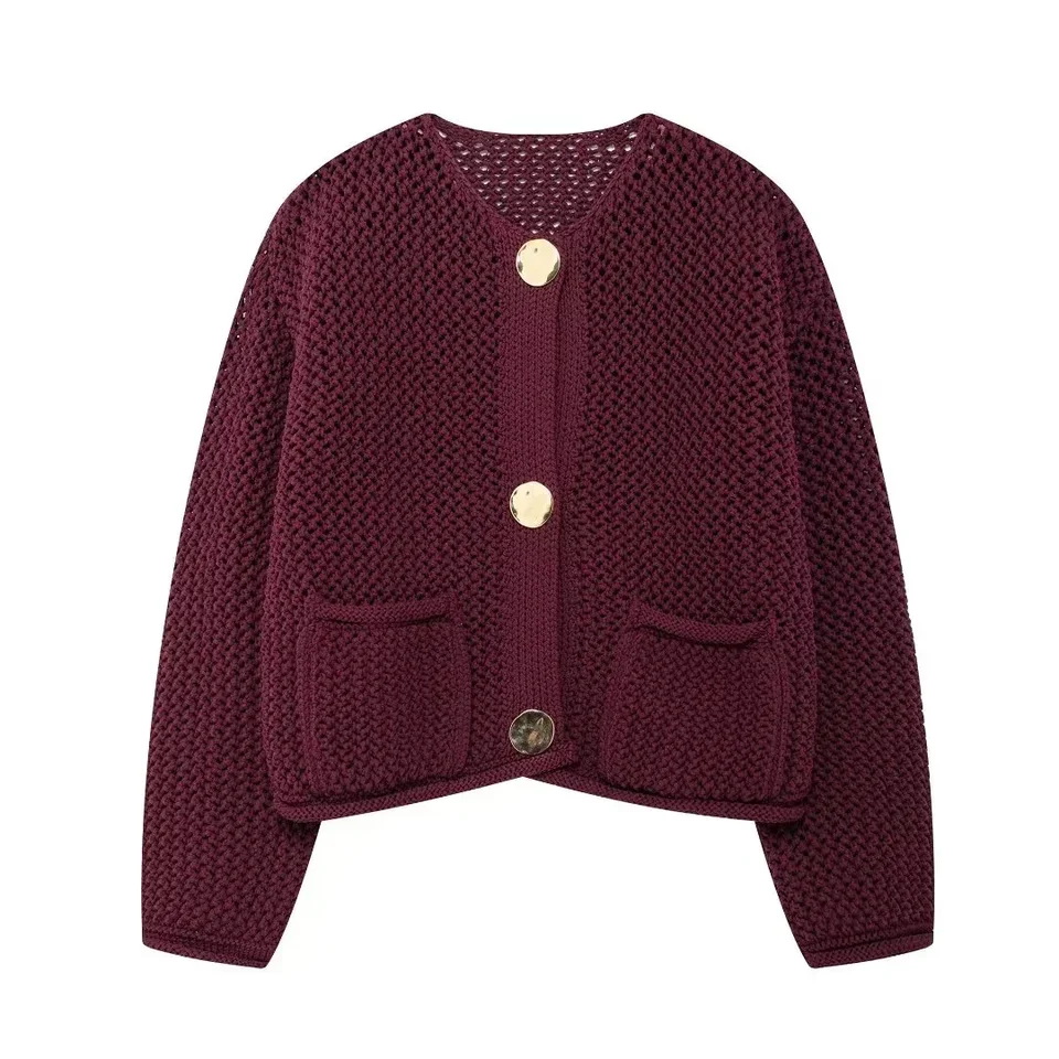 Tangada 2025 Ženy Red Crop Cargan Sweaters Gomgons Gomfle Long Ruckve Žena Skynoker BE0181