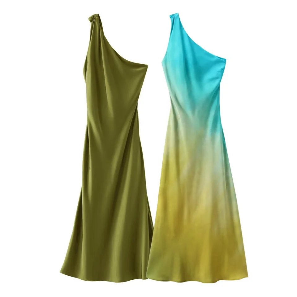 Taop & ZA 2024 Summer New Product Dámska móda a elegancia Slim Fit Asymetric Twill Satin Sain Dress