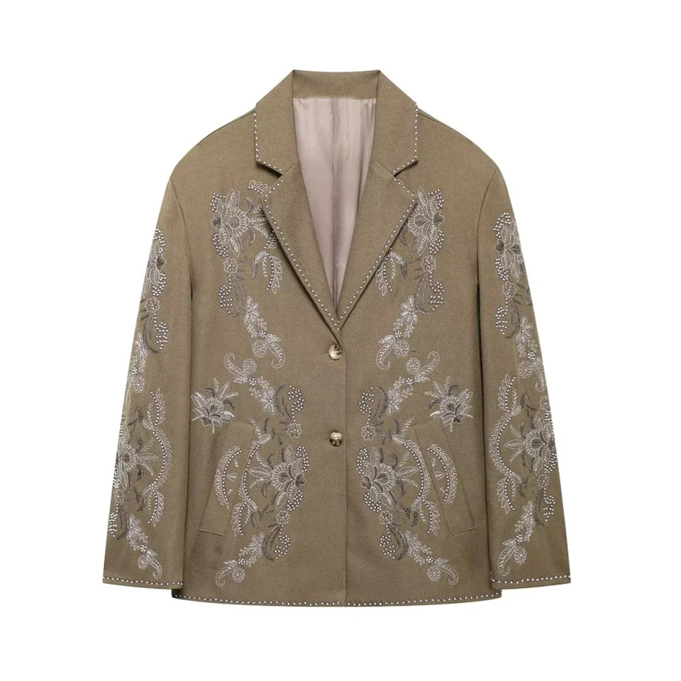 Taop & ZA jesenný nový produkt Dámsky módny voľný čas Všenci jednorazový výzdobový kontrast vyšívaný oblek Coat