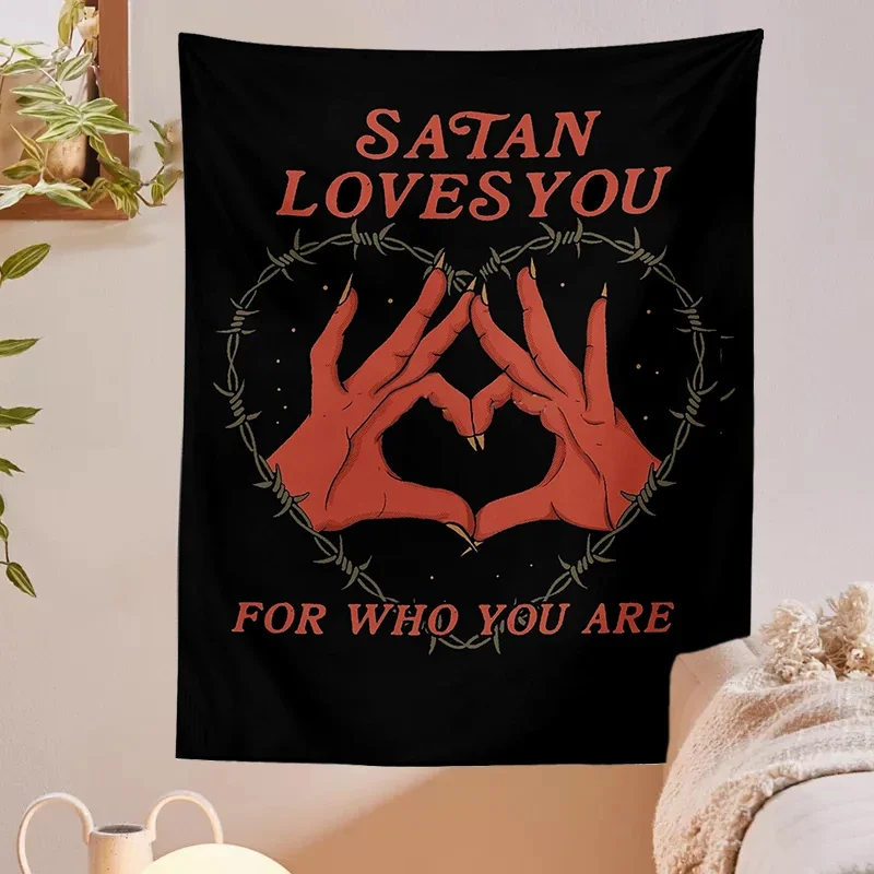Tarotová karta tapiséria nástenné zavesenie Satan Loves You Witchcraft Bohemian štýl tarot dekorácie hippie matrac