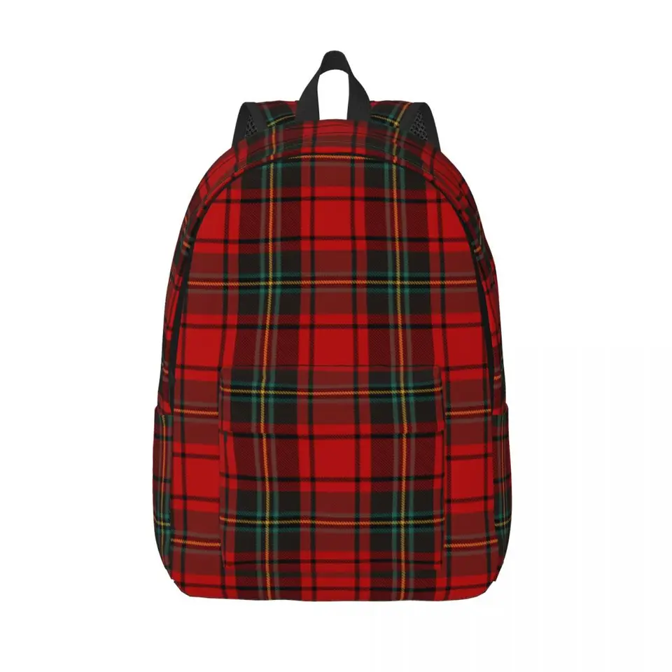 Tartan Clan Stewart Plaid Čierne červené kontrola batohu Sport High School Daypack pre mužov pre mužov