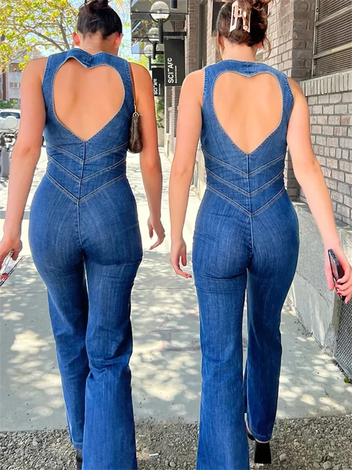 Taruxy Backless Srdce Cutout Bodycon Prestup pre ženy pre ženy bez rukávov štíhle jednodielne oblečenie retro džínsoviny Nové 2023