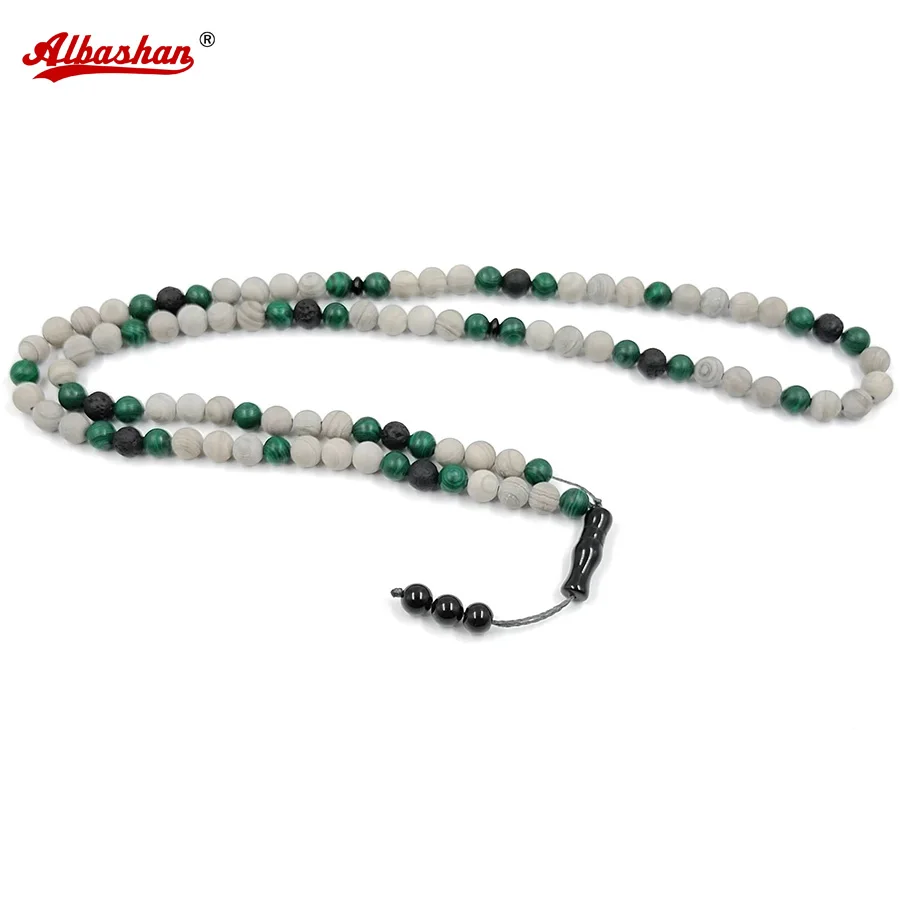 Tasbih 99 Modlitba korálky vyrobené z malachitu, obilia a sopečného islamského náramku Eid Darček misbaha