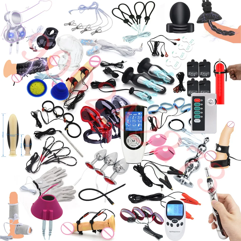 Taser Electric Shock Anal Plug Penis Penis Cage/Ring/Plug Vipsová svorka, E-Stim Vagina Massage Pen BDSM Powerbox Sex Accessorry