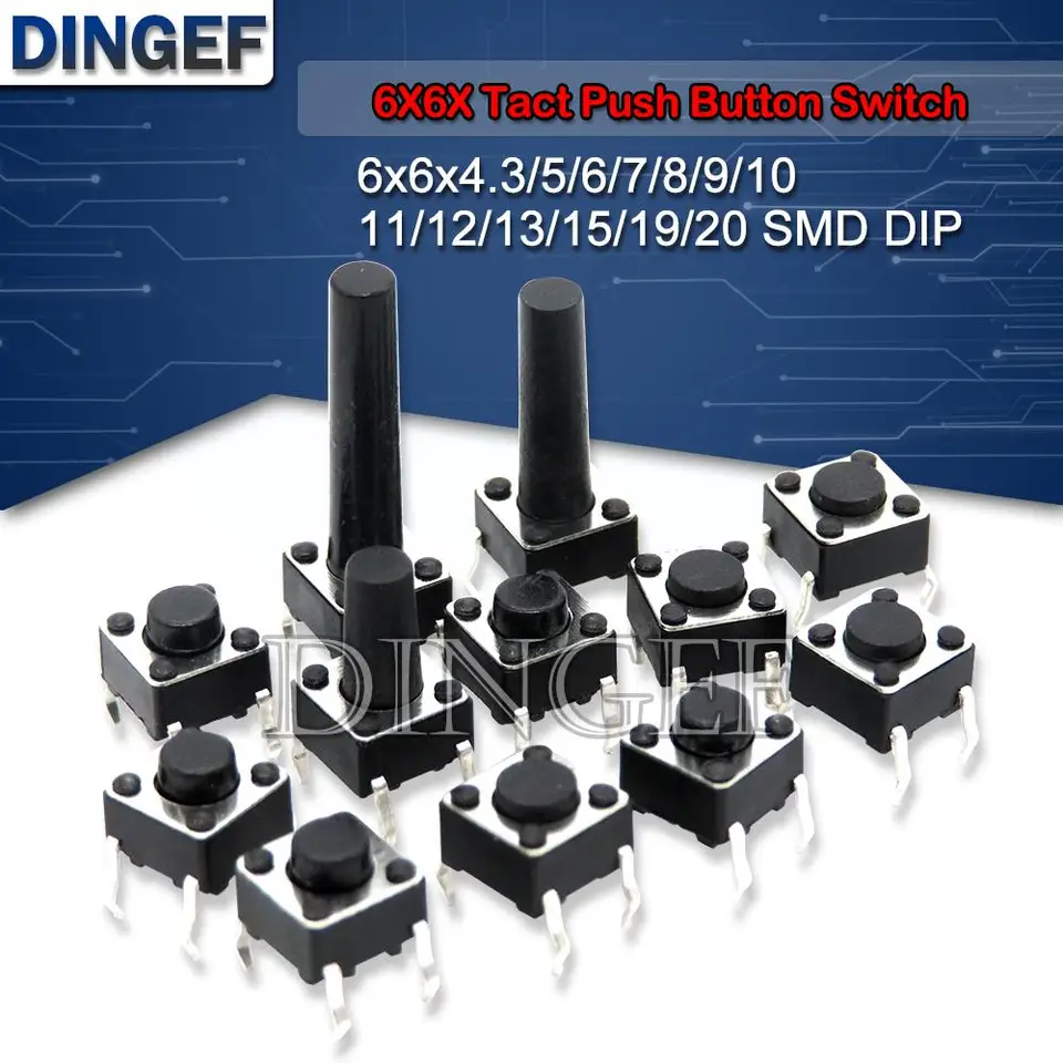 TATH TAKT TLAČIDLO Spínač 12V Copper 4pin DIP2 SMD Micro Switch 6x6x5 4,3 5 5,5 6 7 8 9 10 11 12 13 13 15 mm televízor Hračky HOME POUŽITIE HOME POUŽITIE