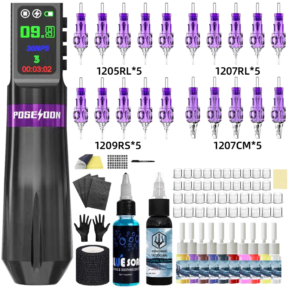 Tattoo Kit Poseidon Nová pamäť Tetovanie Pen Súprava pre trvalé make -up tetovacie zariadenie bezdrôtové tetovanie napájacie napájacie tetovanie súprava