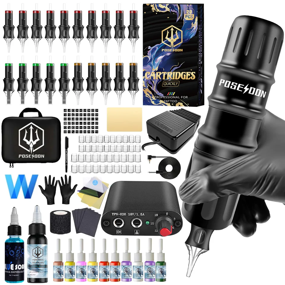 Tattoo Kit Poseidon V5 Hot Tattoo Pen Kit pre stálu make -up Tattoo Machine Kit