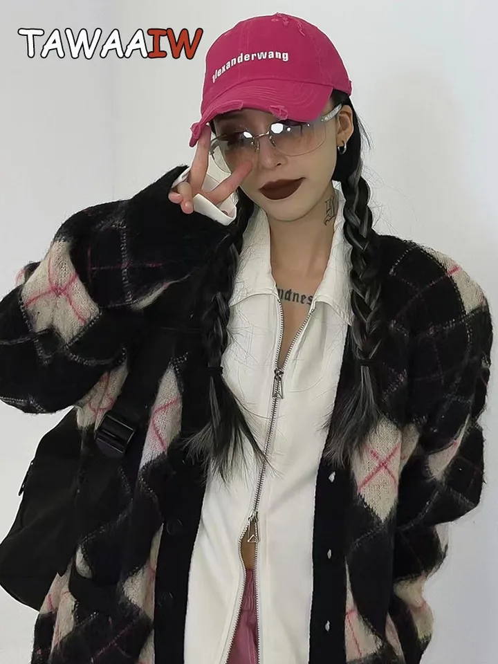 Tawaaiw American Retro-krk na krk na krk na kardigan Ženy s dlhým rukávom jesenné zimné zimné single Breased pletený Sweater ženské vesty Mardigany