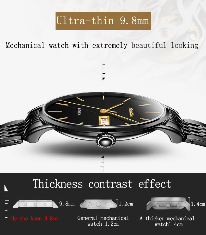 Taxau utral tenké automatické samosprávne hodinky pre mužov z nehrdzavejúcej ocele klasický dátum týždeň Japonsko Mechanický pohyb WRISRWATCH