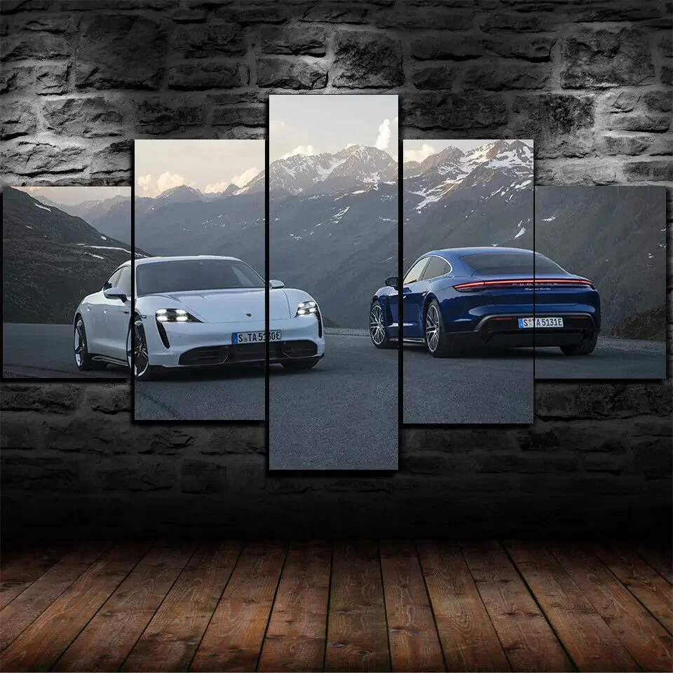 Taycan Turbo Super Car 5 Piece HD Wall Art Canvas Tlač HD Tlač Plagáty maľby Olejaľba Obývacia izba Domáca dekorácia Obrázky