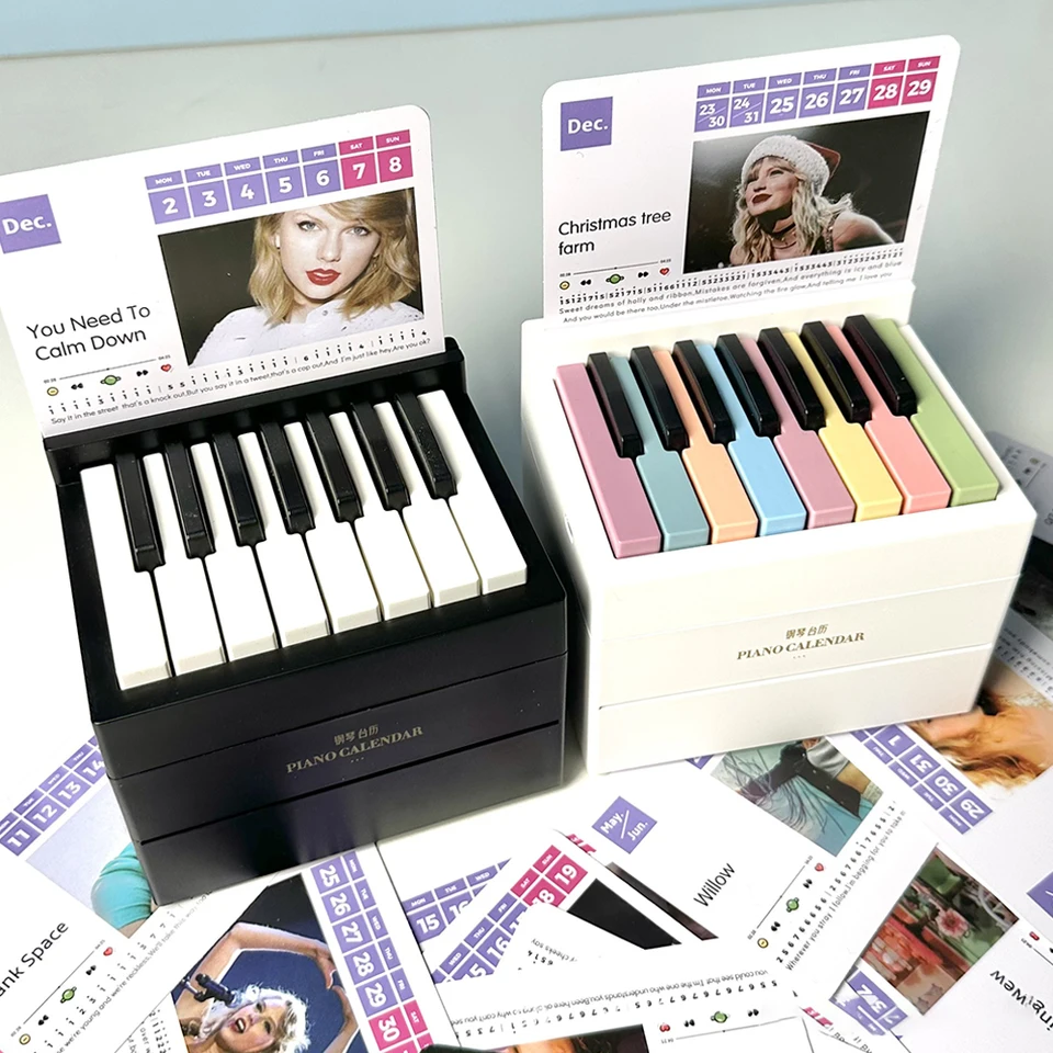 Taylor Piano Calendar 2024 klavírový stolný kalendár estetika 15 kľúče klavír Klalendar Domáce darčeky USB nabíjanie pre milovníkov hudby