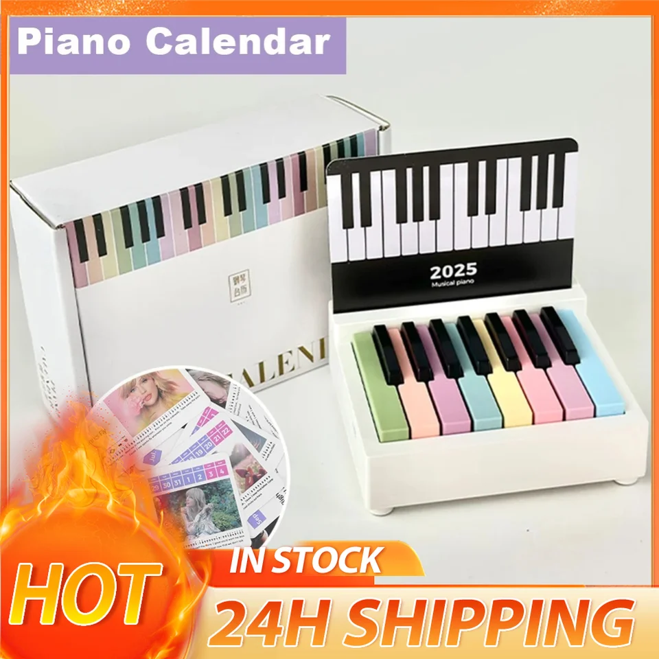 Taylor Piano Calendar 2025 Hudobné listy hračka Mini Piano Kalendár s 27 hudobnými kalendárnymi kartami 52 piesní darček pre fanúšikov