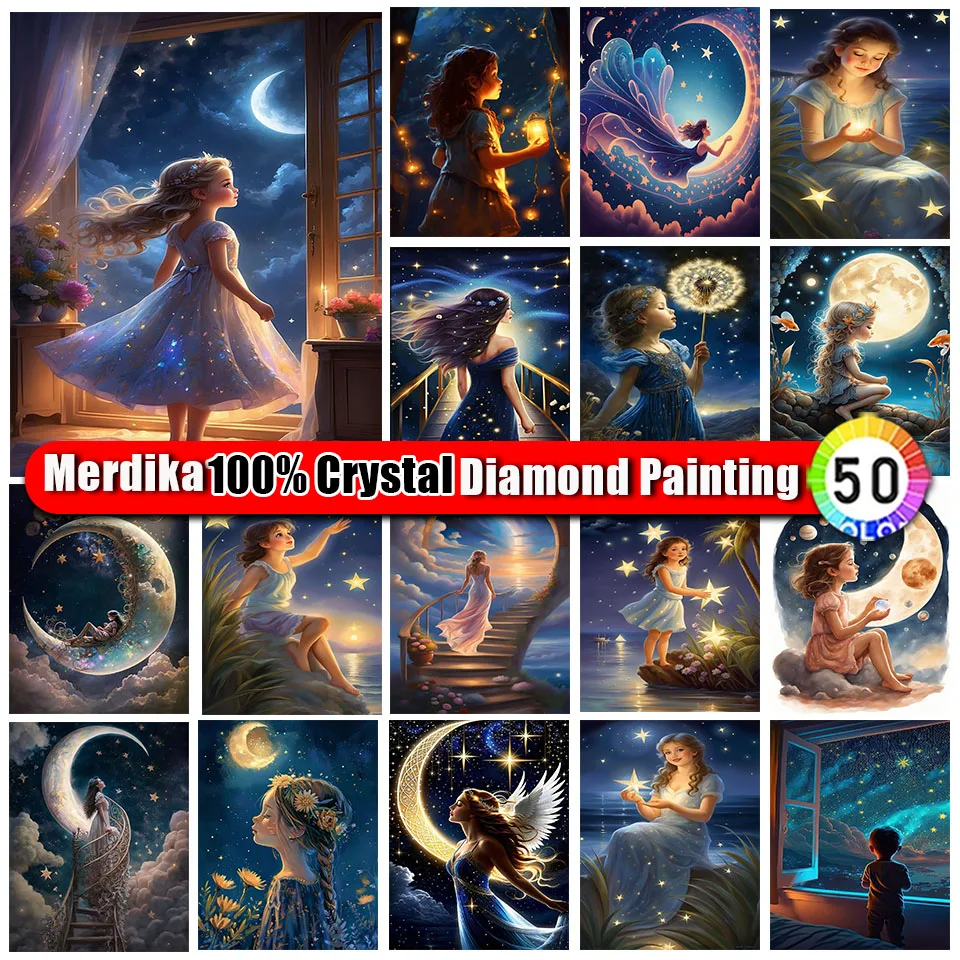 Taška na zips 100% krištáľový diamant maľba dievča Moon Mosaic Obrázok kamienok farebný portrét Diamond vyšíva